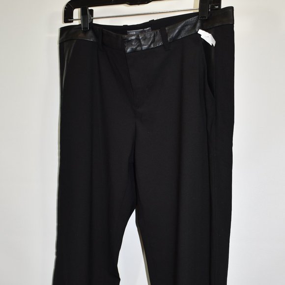 new $400 Vince 'Strapping' Leather Trim Trousers pant black tailored 8 - Picture 3 of 9